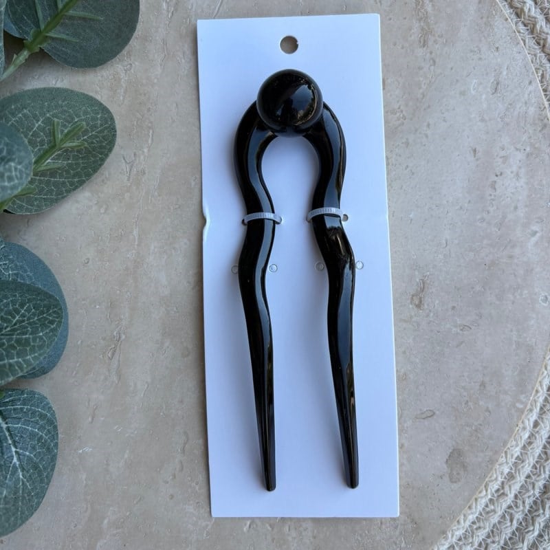 Top Detaylı Büyük Saç Pini (Siyah)