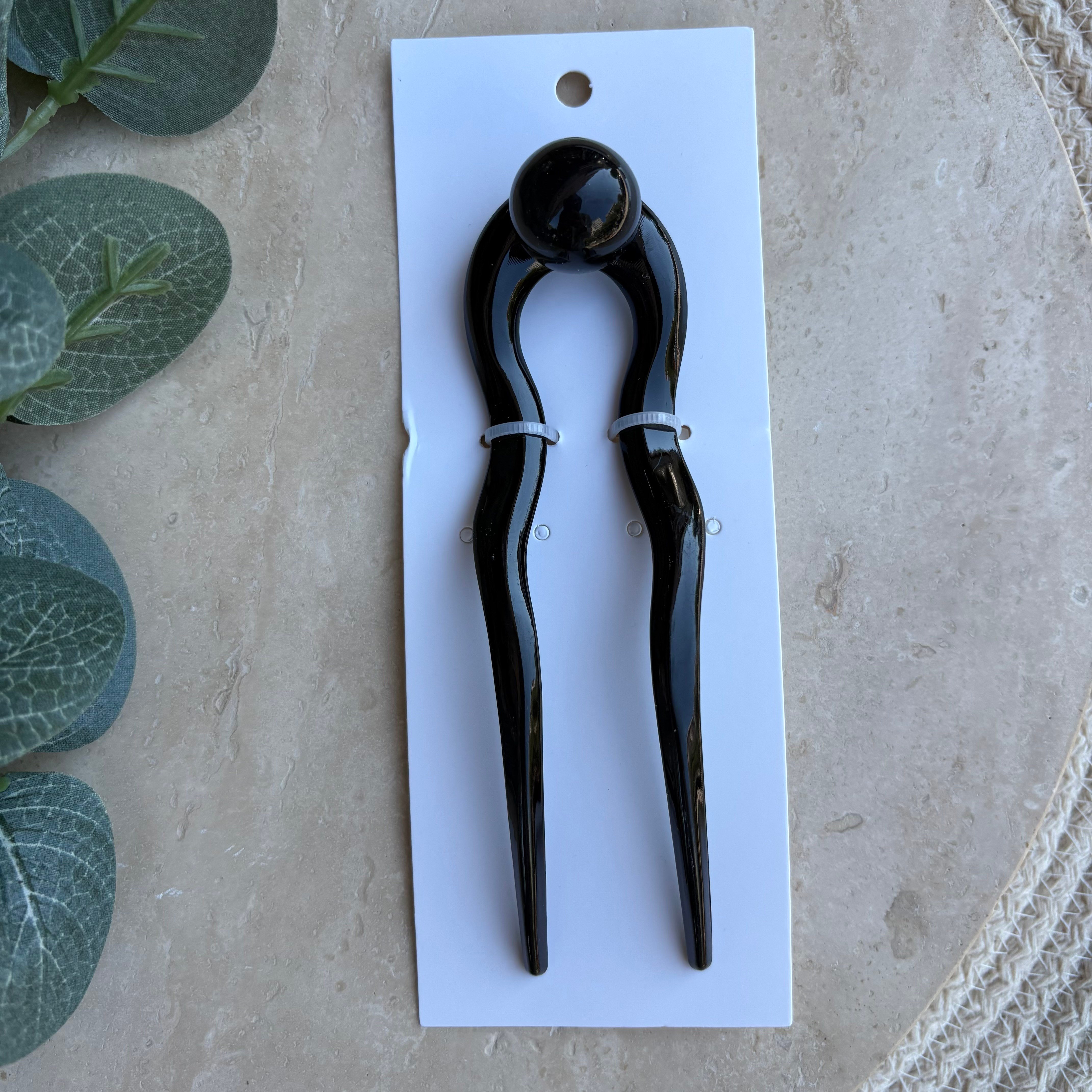 Top Detaylı Büyük Saç Pini (Siyah)