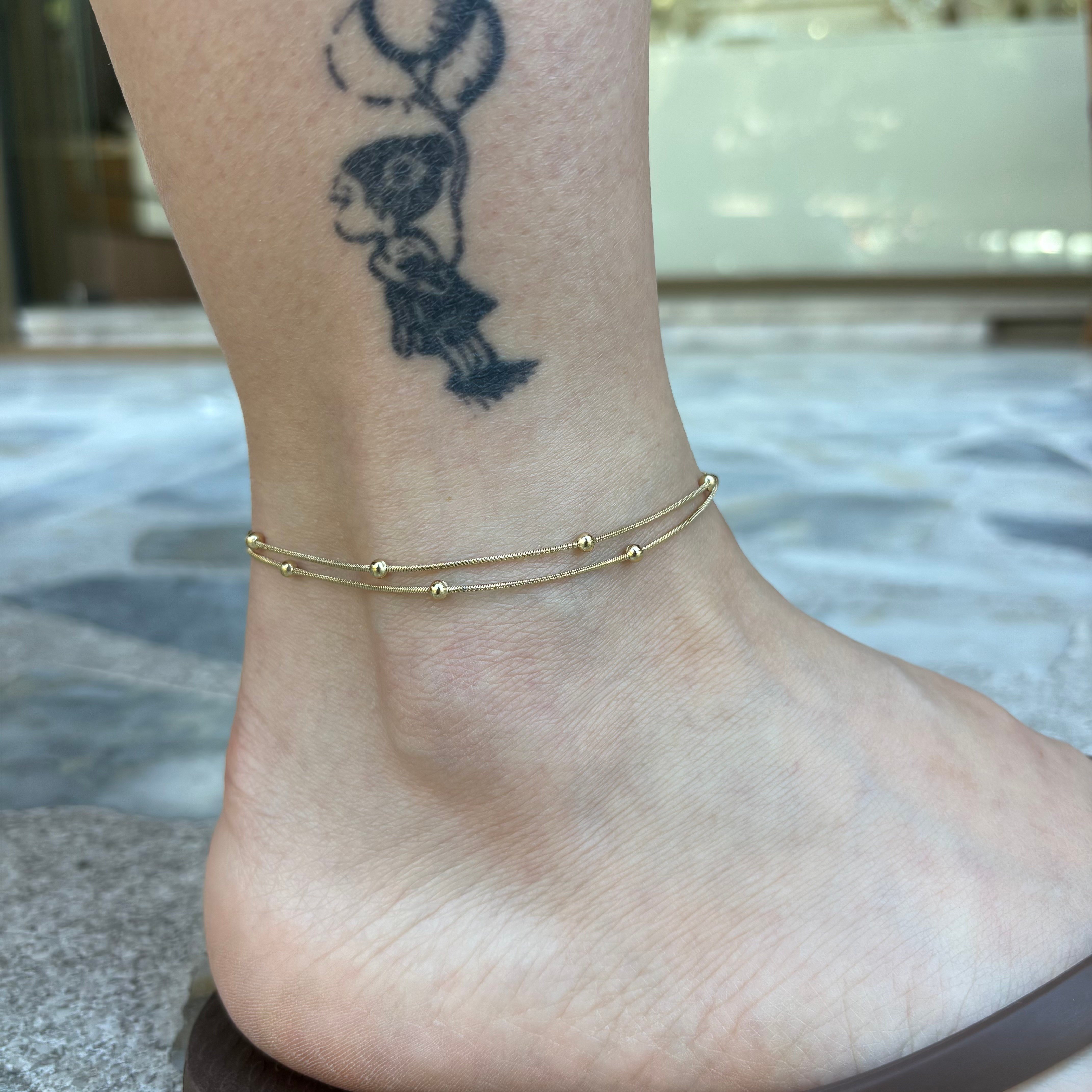 Top Detaylı Çift Sıra Çelik Halhal