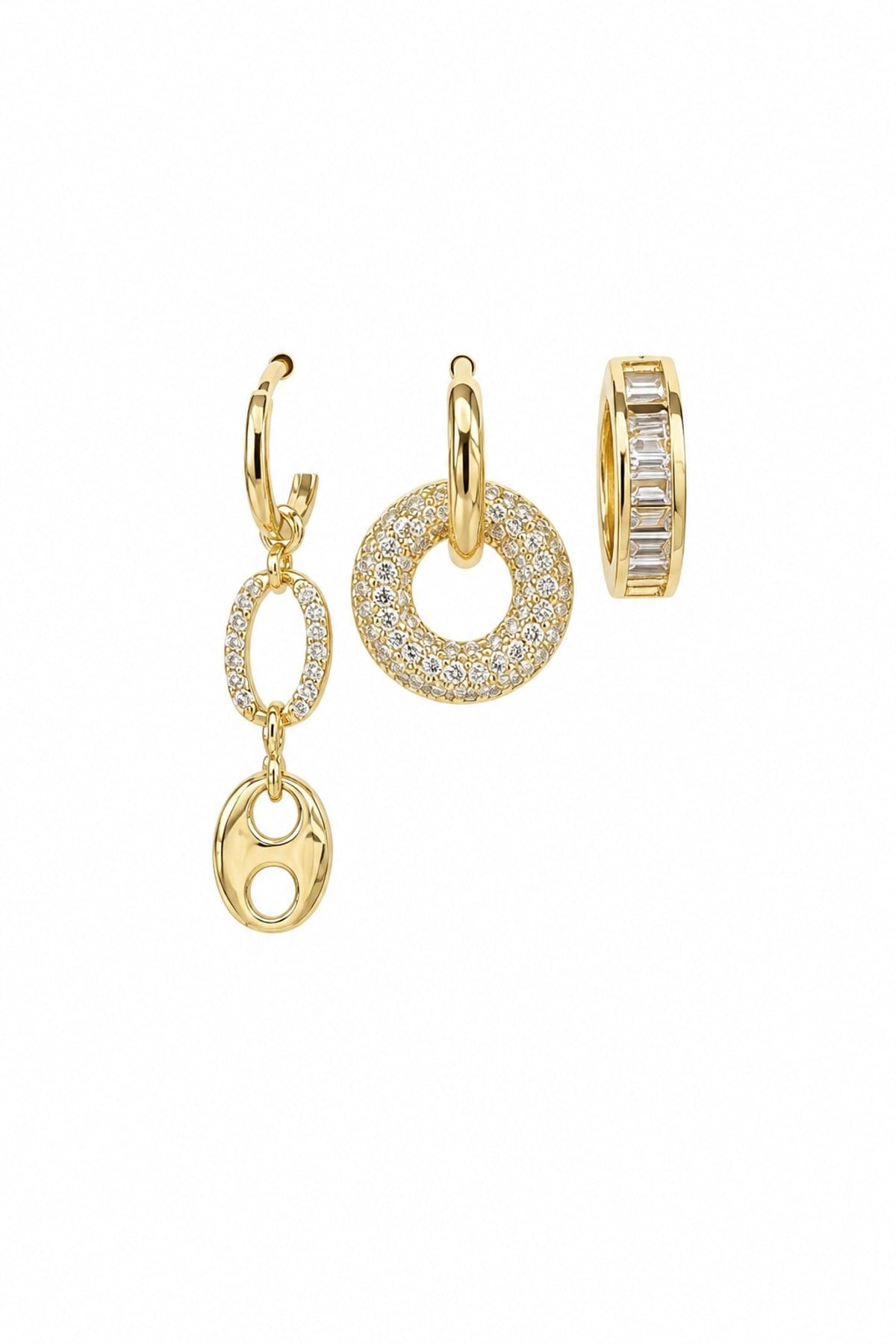 Üçlü Marka Model Taşlı Gold Küpe