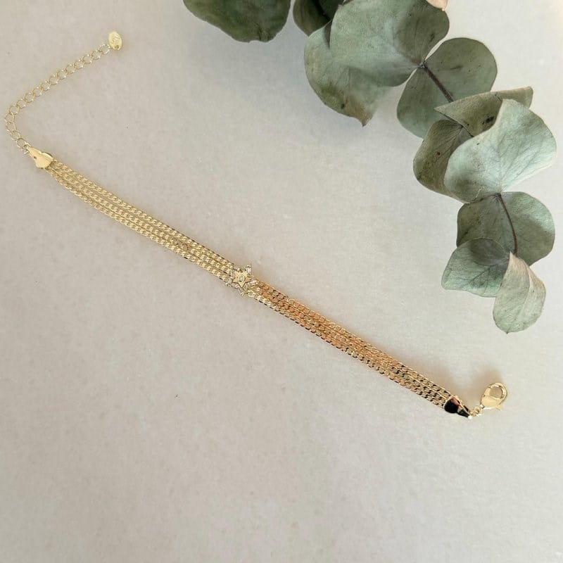 Yıldız Detaylı Üç Zincir Bileklik (17+5 cm)