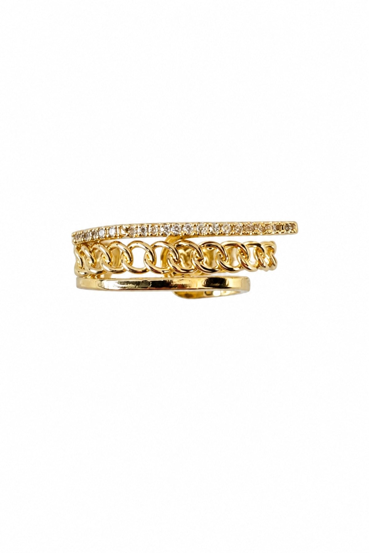 Zincir Detay Taşlı Şık Gold Earcuff