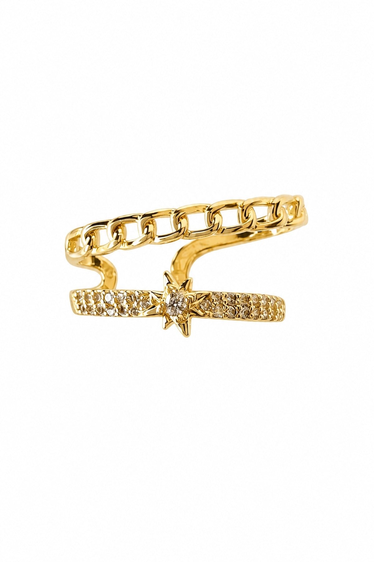 Zincir Motif Gold Yıldız Earcuff