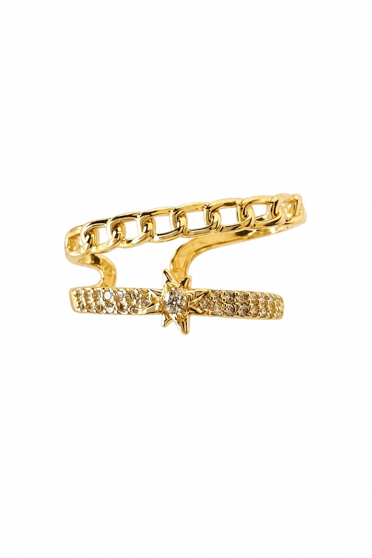 Zincir Motif Gold Yıldız Earcuff