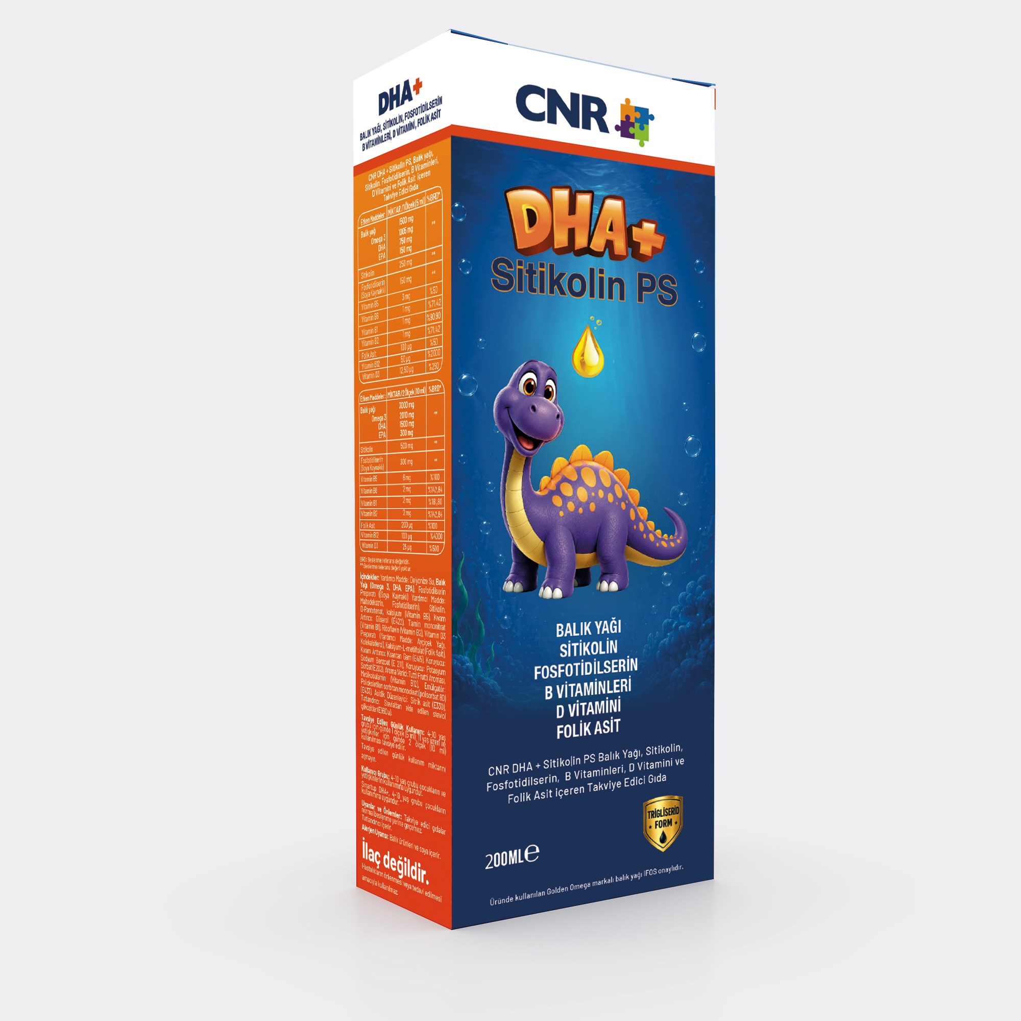 Smart UP DHA+ Omega 3, Sitikolin, Fosfotidilserin ve Vitamin B12 İçeren Sıvı Takviye Edici Gıda 200 Ml Şurup
