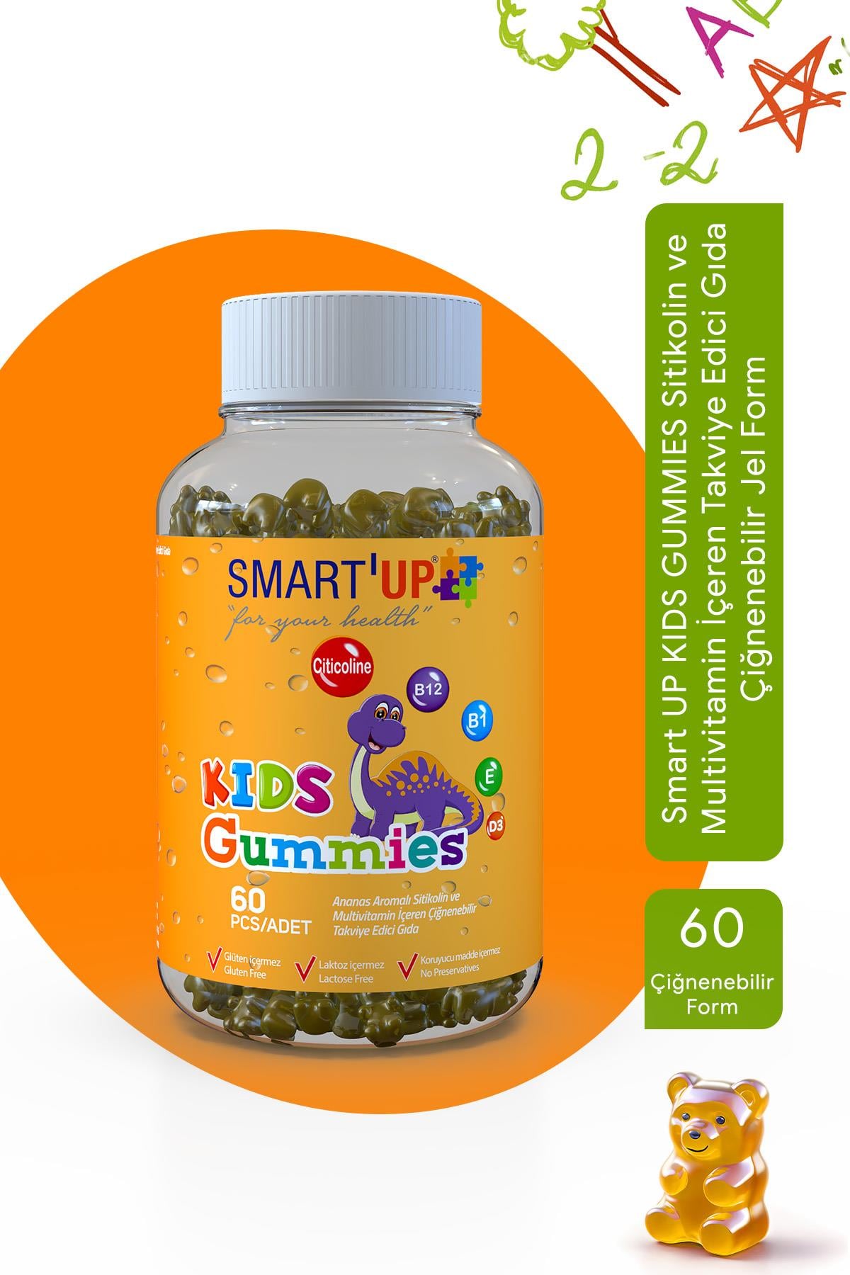 Smart UP KIDS GUMMIES Sitikolin ve Multivitamin İçeren Takviye Edici Gıda 60 Çiğnenebilir Jel Form