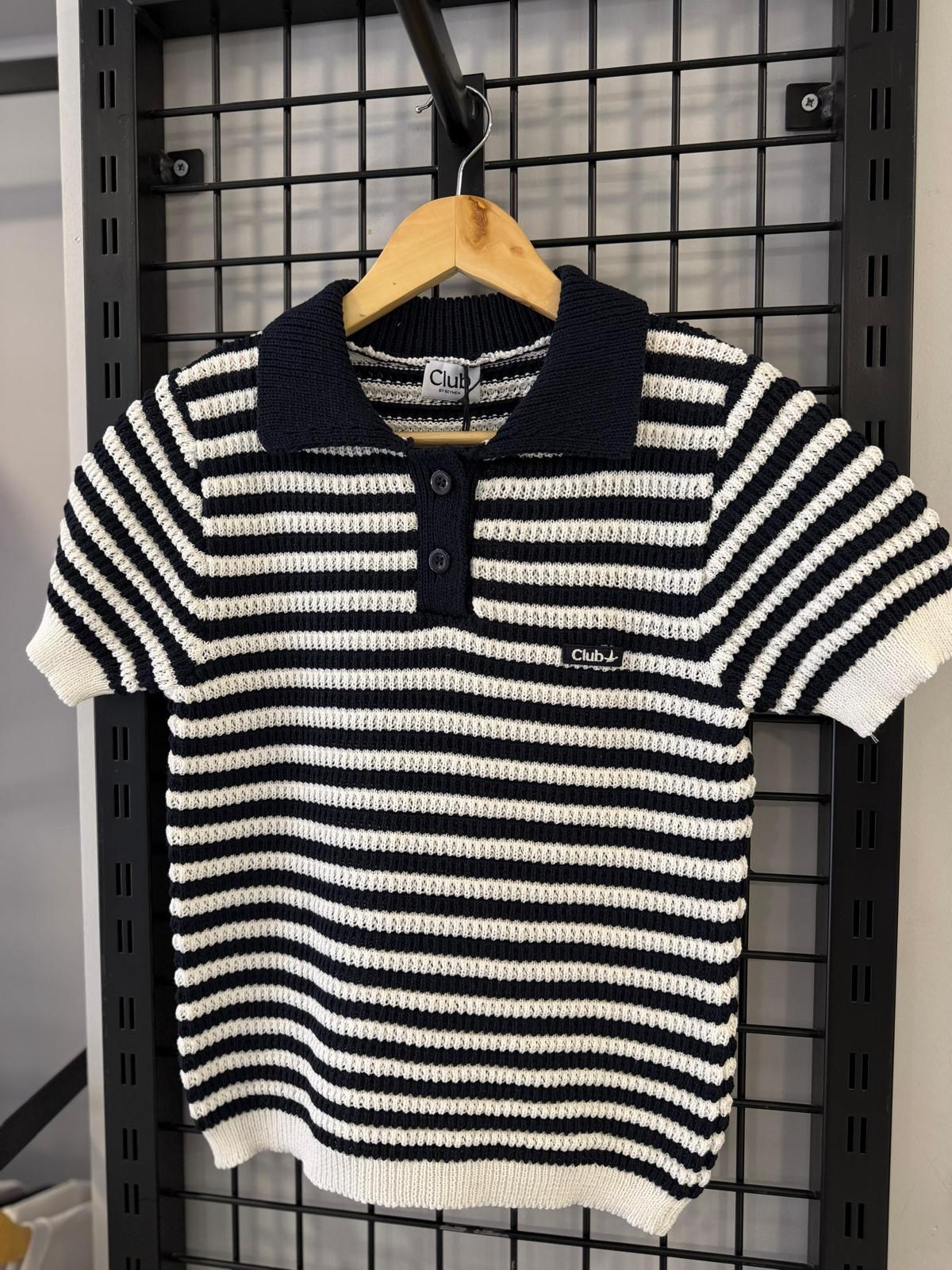 BMN KADIN ÇİZGİLİ TRİKO KUMAŞ LACİVERT POLO YAKA