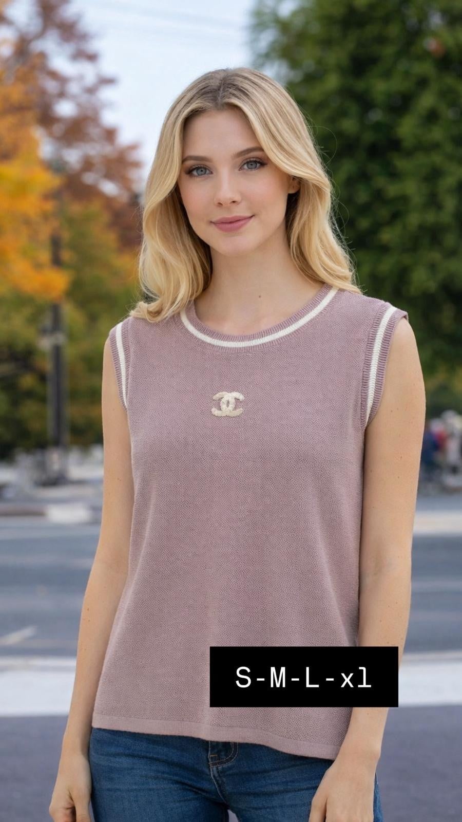 CHANEL İPEK DOKU KOLSUZ BLUZ VİZON