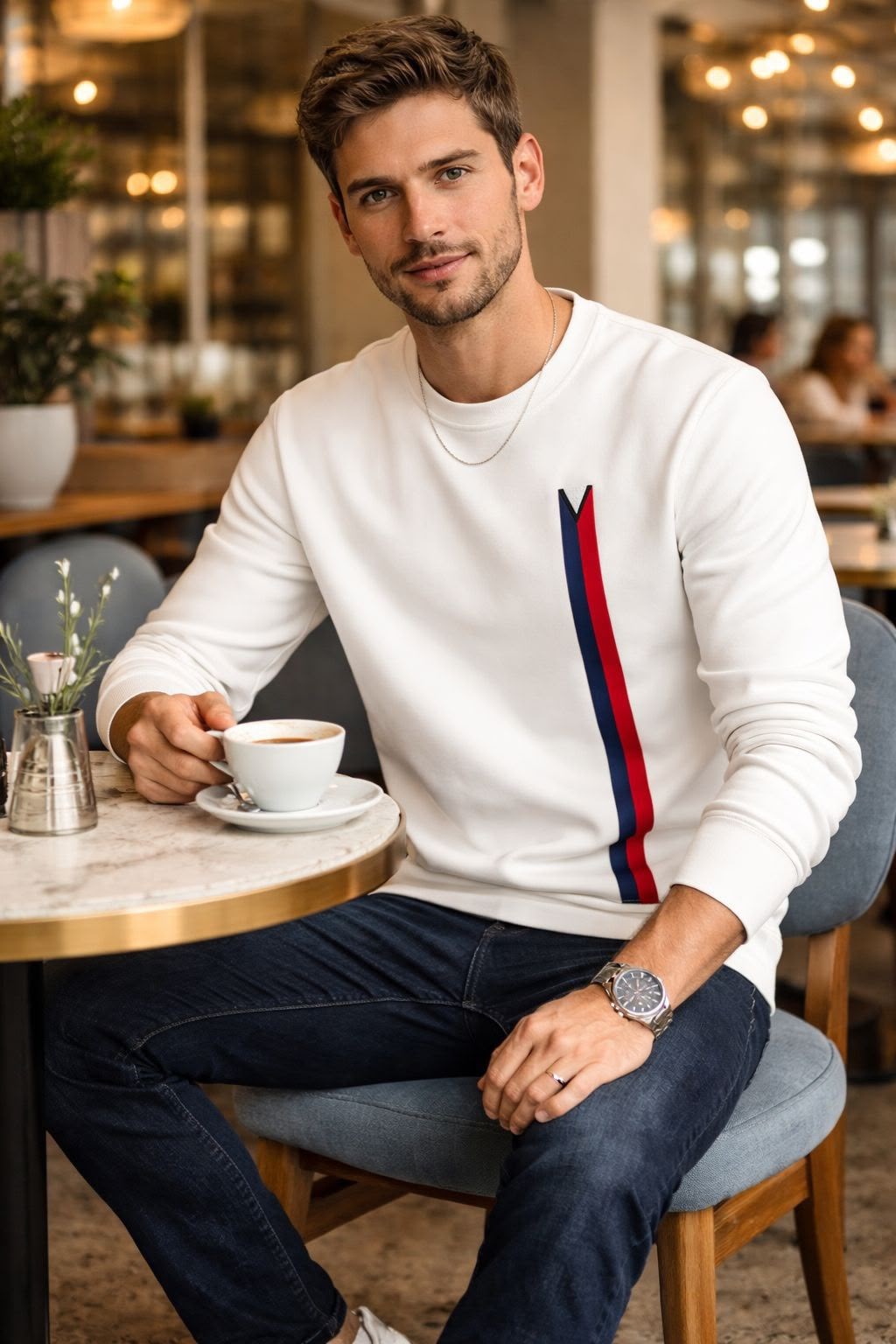 ERKEK YUVARLAK YAKA LOUIS BEYAZ SWEATSHIRT 