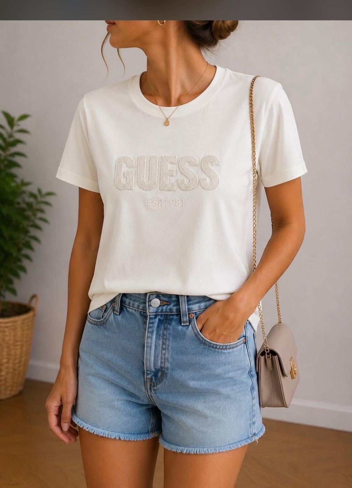 GUSS KADIN BEYAZ BONCUK İŞLEME TSHIRT 