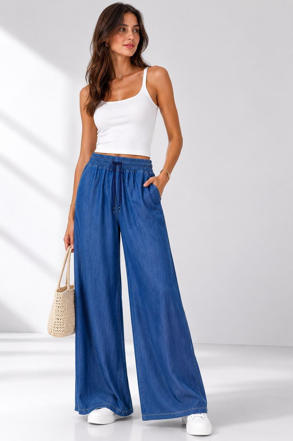 KADIN BELİ LASTİKLİ TENSEL PANTOLON 