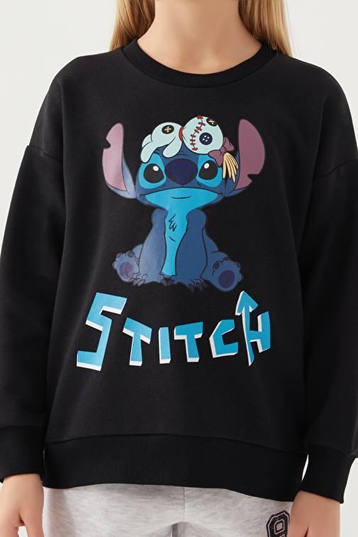KIZ ÇOCUK SİYAH BASKILI SWEATSHIRT 