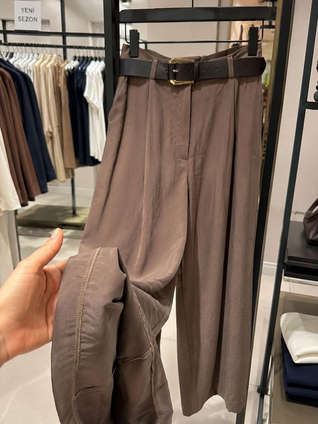 MSSİMO KADIN YÜKSEK BEL KEMERLİ KAHVE PANTALON