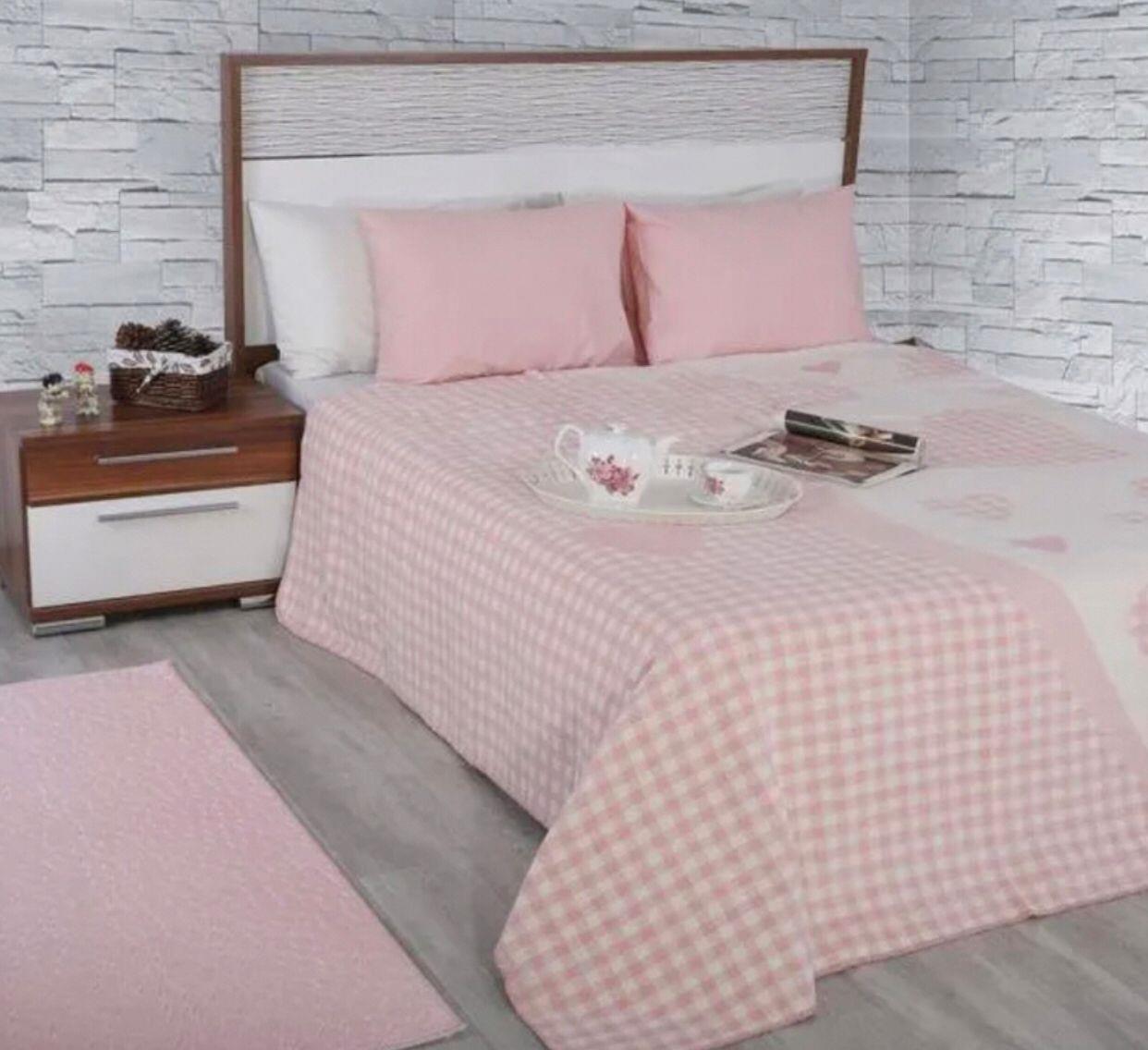 PEMBE KALP DESENLİ ÇİFT KİŞİLİK BATTANİYE
