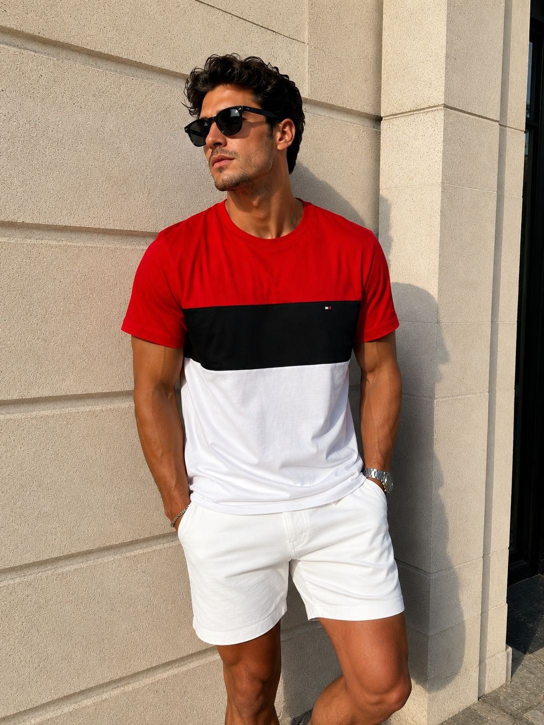 TH ERKEK KIRMIZI LACİVERT TSHIRT 