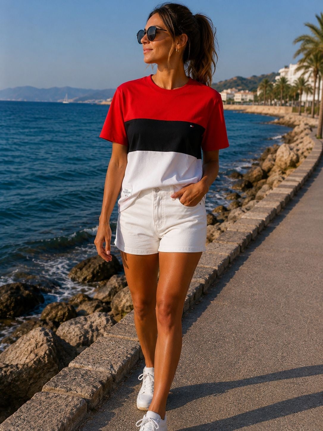 TH ERKEK LACİVERT BEYAZ KIRMIZI KÜÇÜK LOGOLU TSHIRT 