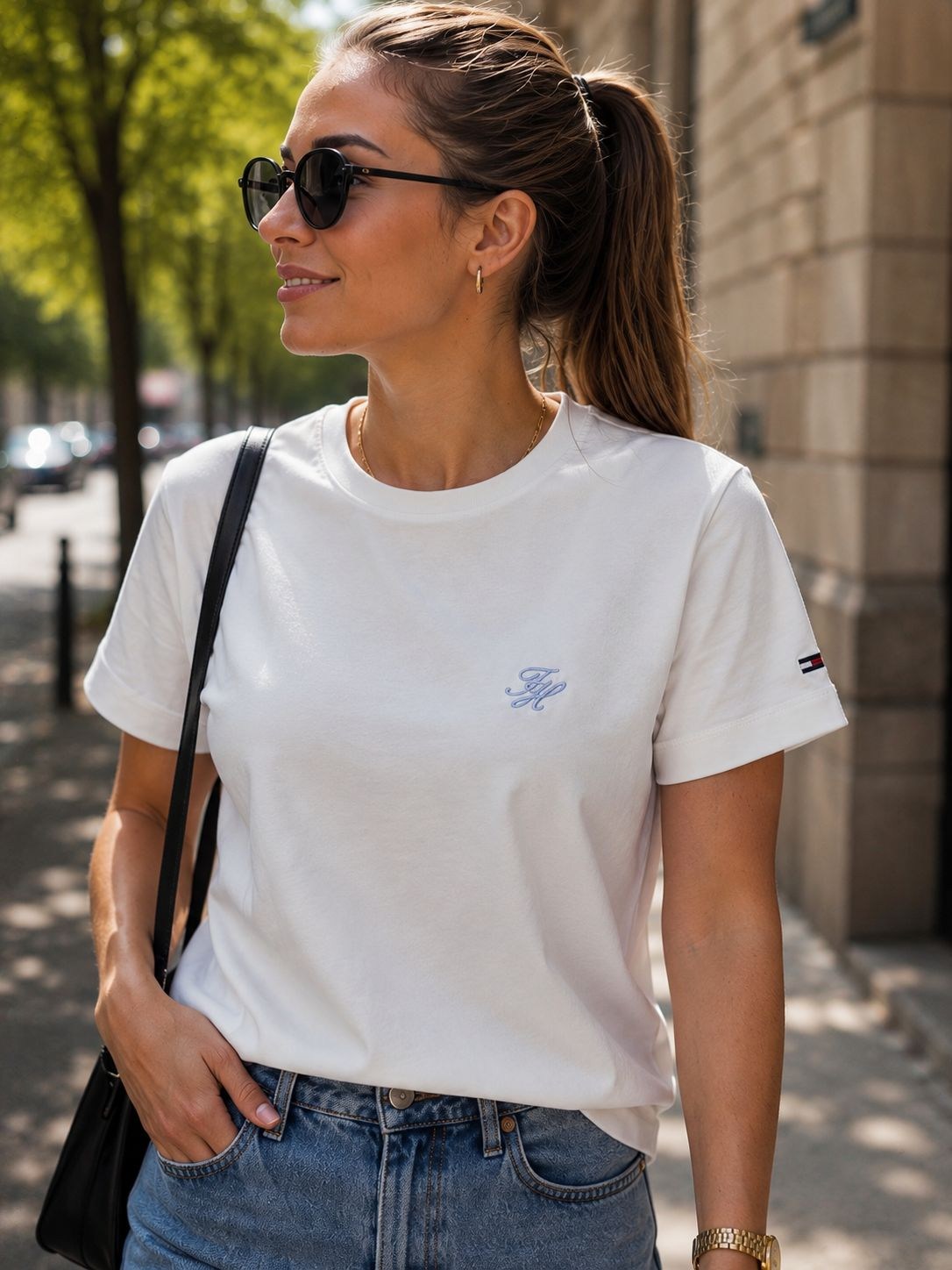 TH MAVI NAKIŞ LOGOLU BEYAZ KADIN T SHIRT