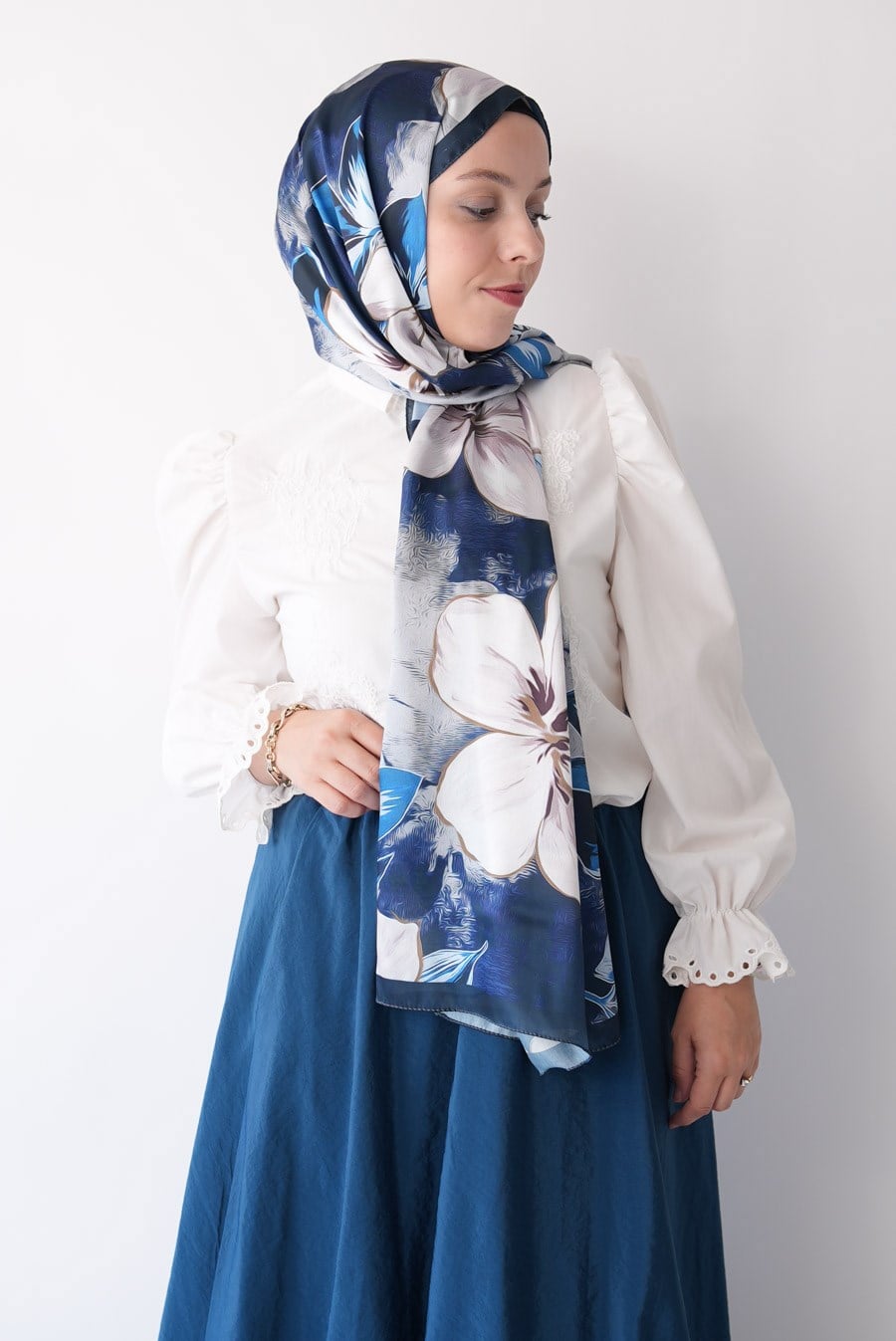 Aurora Desen Hint Vual Şal Lacivert