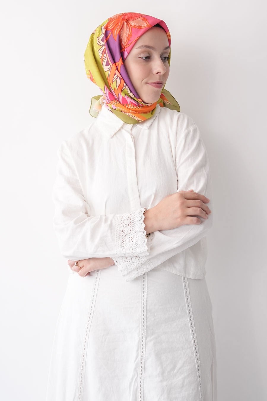 Breeze Bloom Desen Soft Eşarp Yağ Yeşili