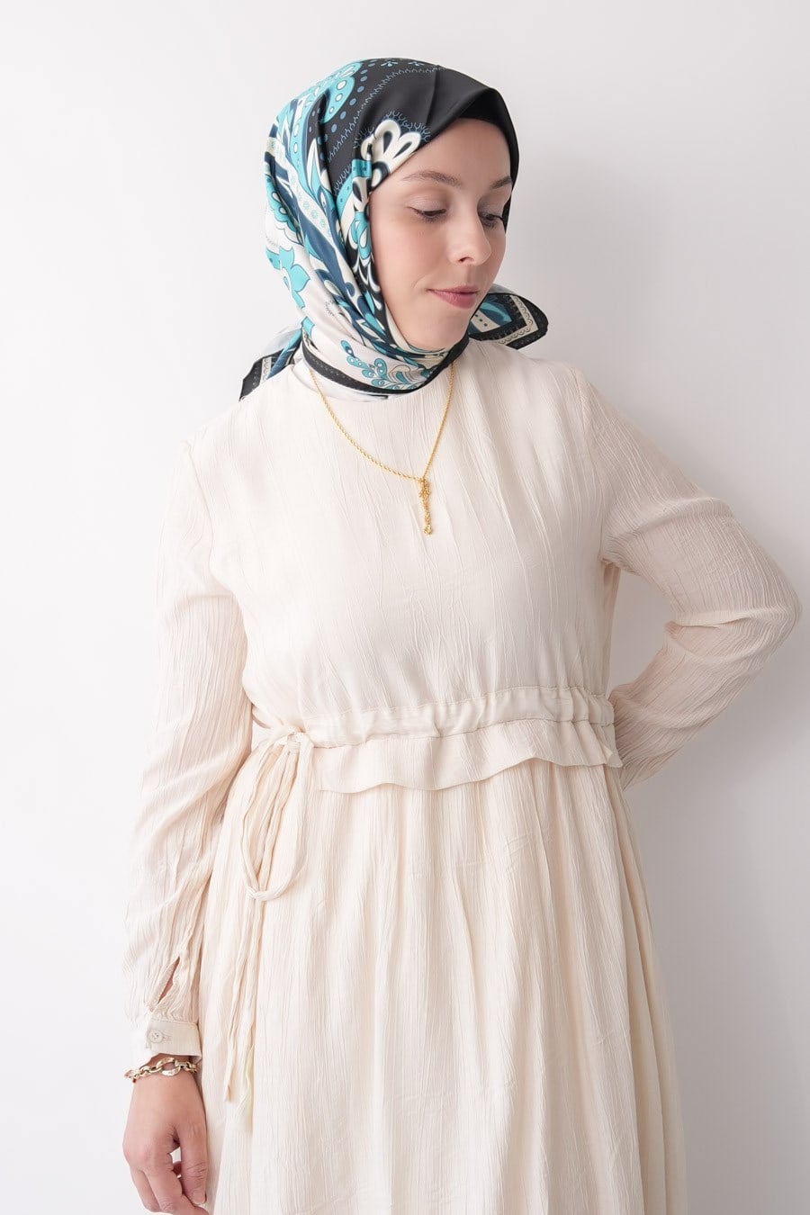 Desert Mirage Desen İpeksi Rayon Eşarp Turkuaz