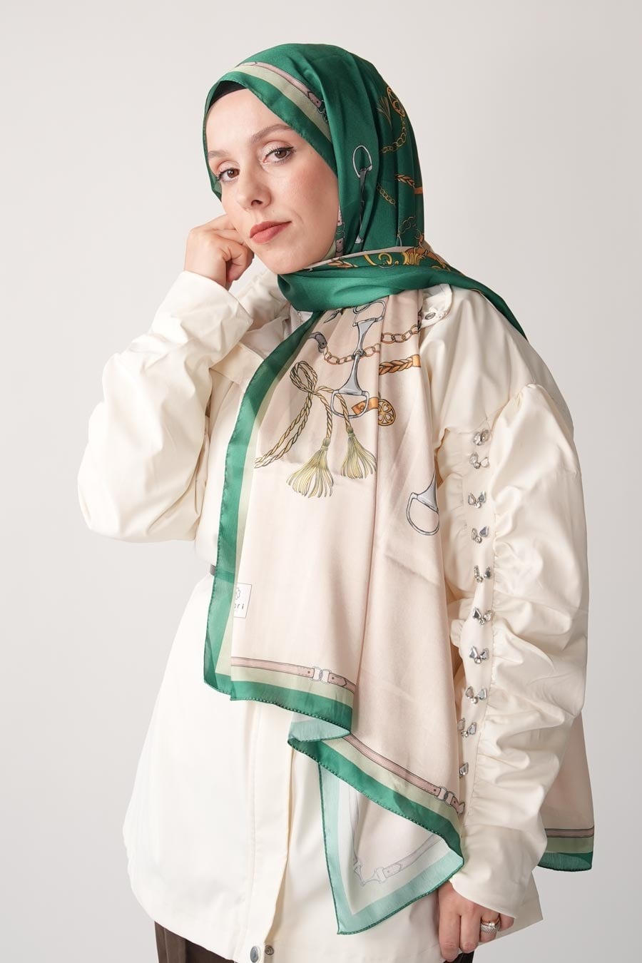 Lustre Desen Hint Vual Şal Yeşil
