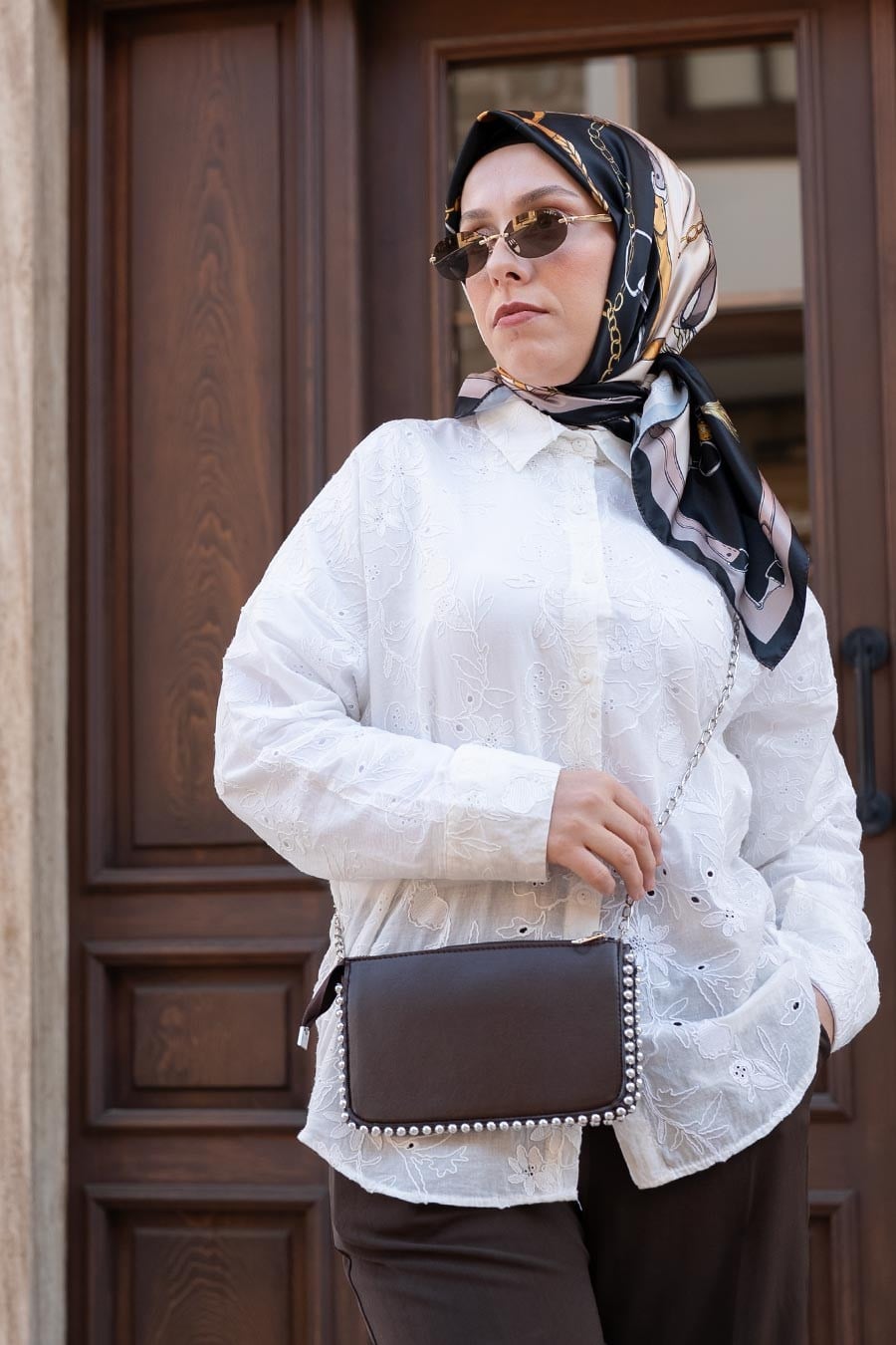 Lustre Desen İpeksi Rayon Eşarp Siyah