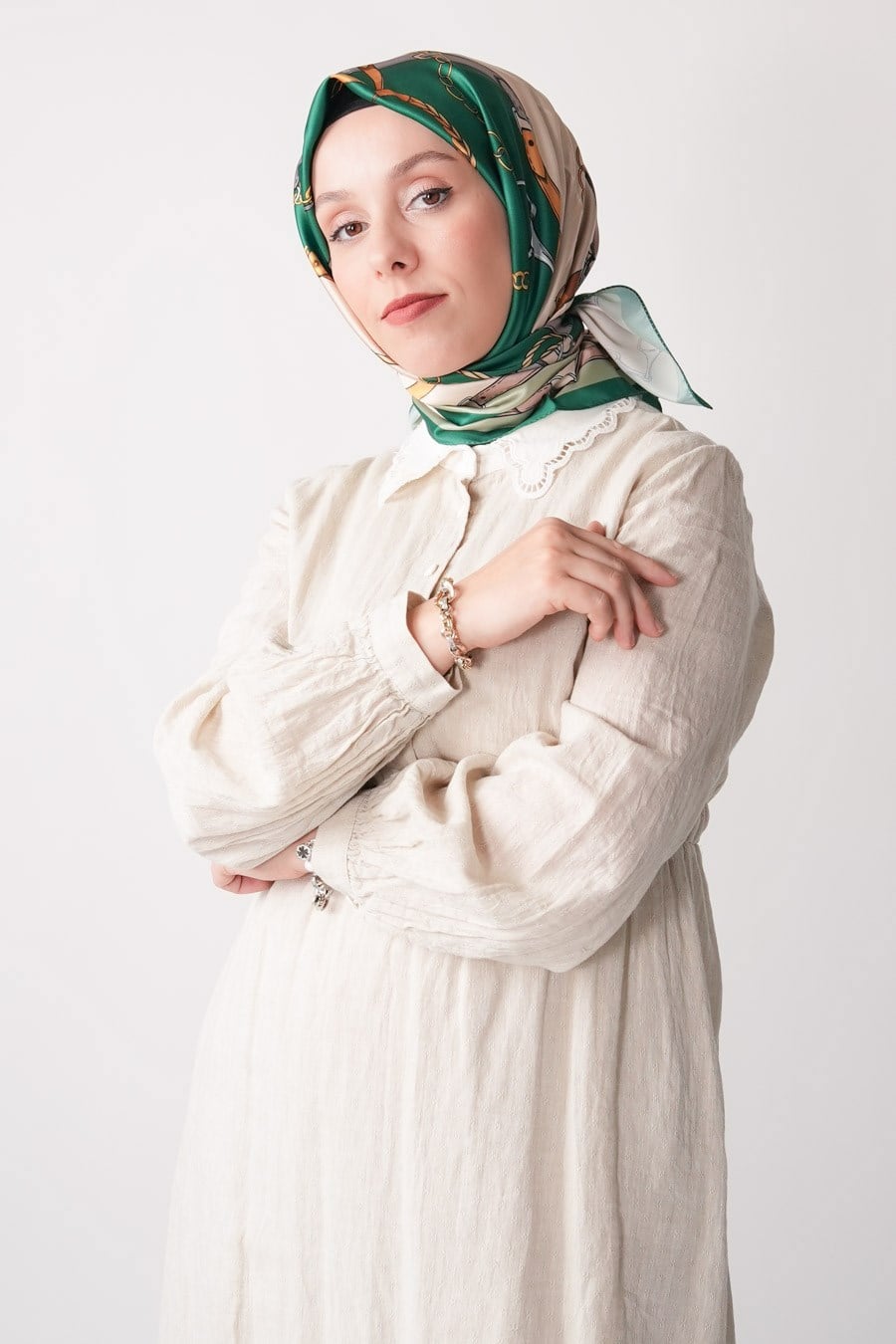 Lustre Desen İpeksi Rayon Eşarp Yeşil