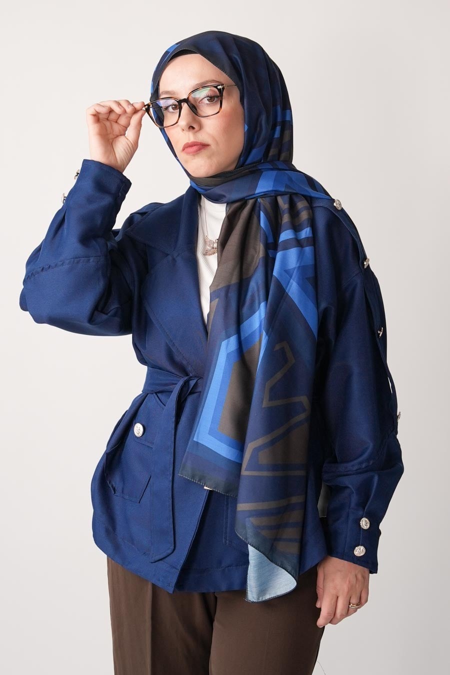 Membrane Desen Soft Şal Lacivert