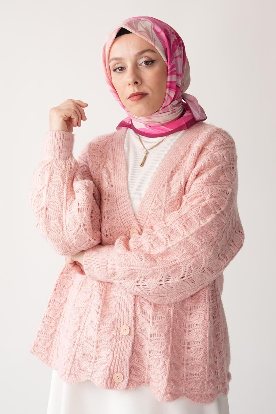Mori Wave Desen İpeksi Rayon Eşarp Pembe