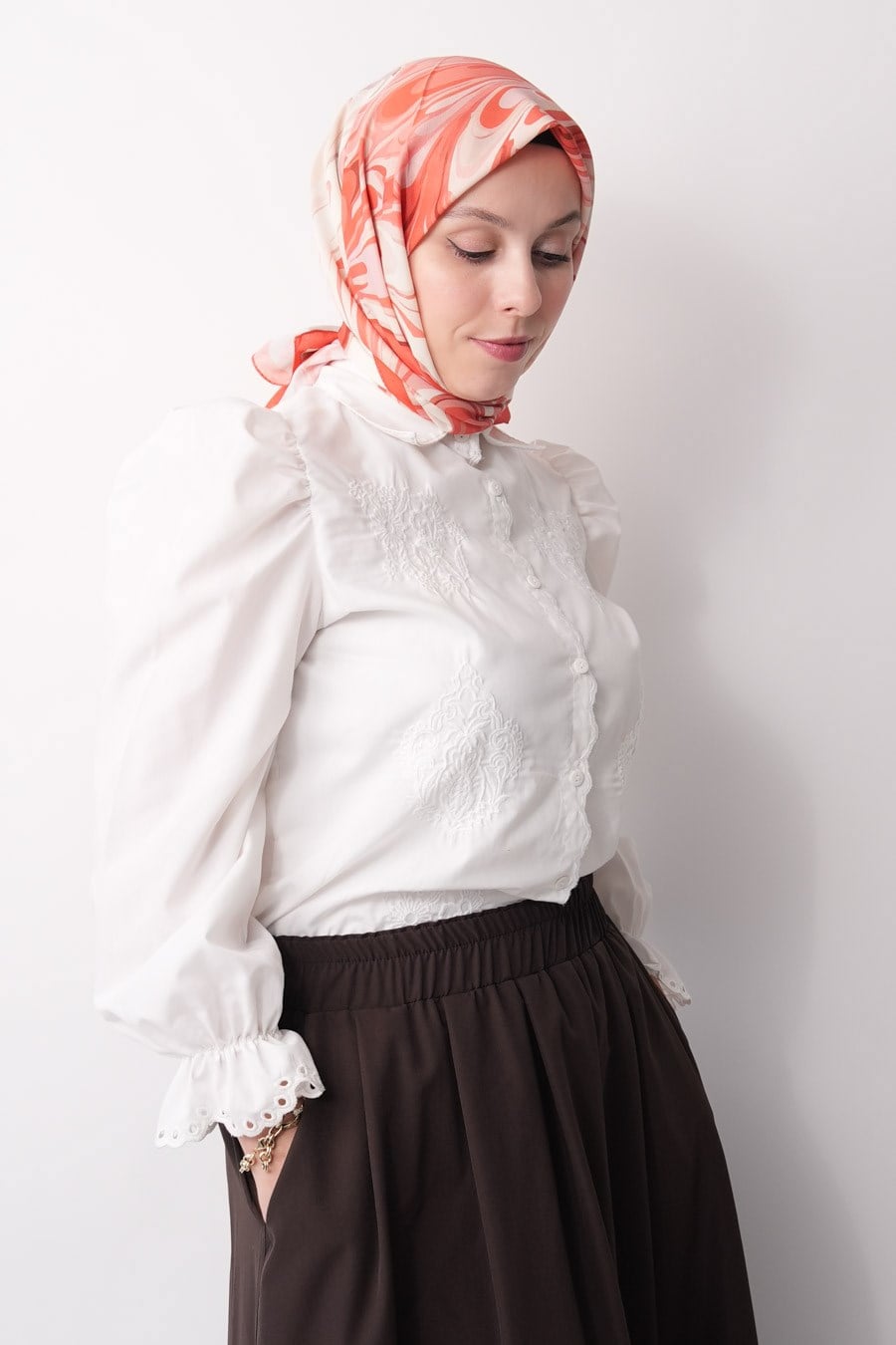 Mori Wave Desen Soft Eşarp Turuncu