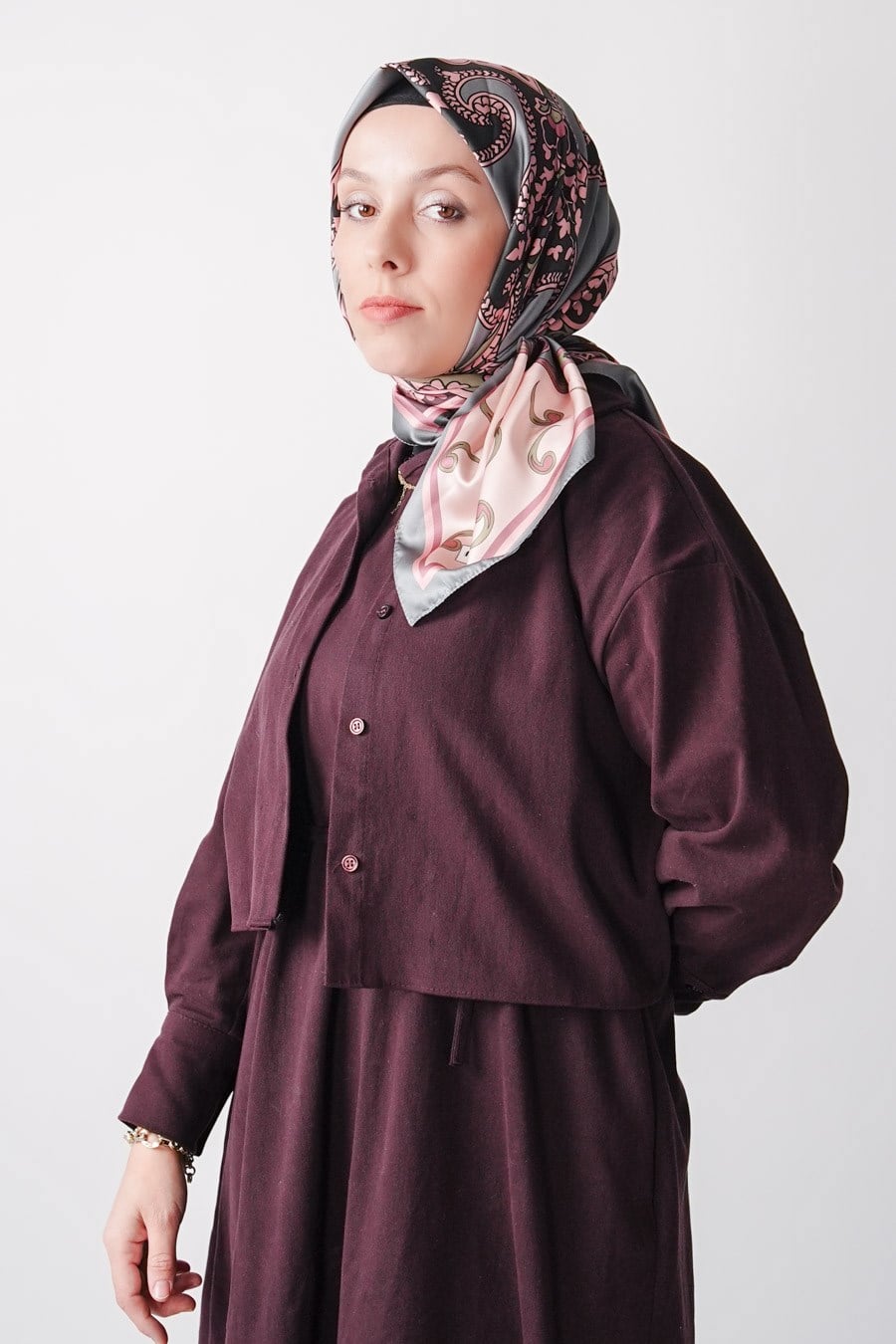 Ochre Desen İpeksi Rayon Eşarp Gri