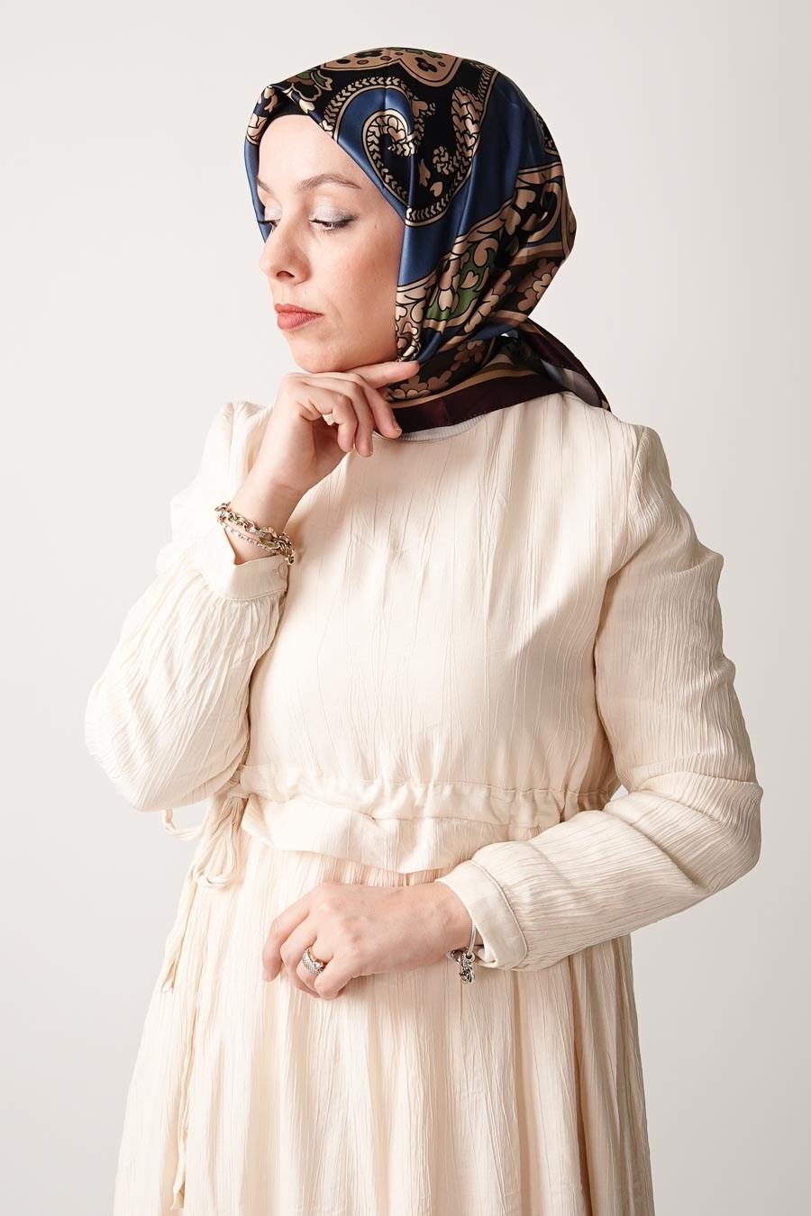 Ochre Desen İpeksi Rayon Eşarp Lacivert