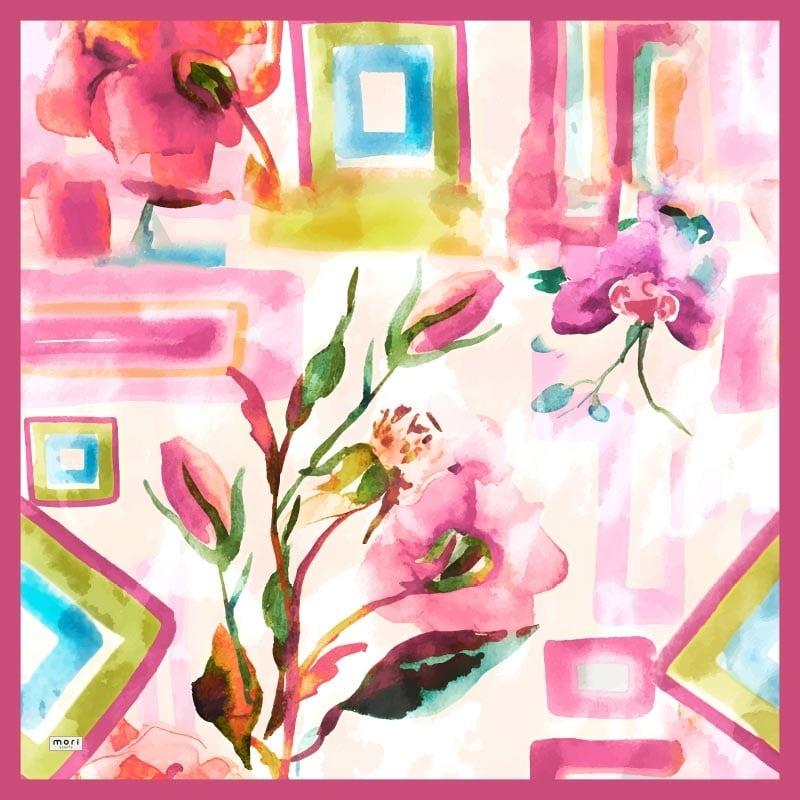 Pia Garden Desen İpeksi Rayon Eşarp Pembe