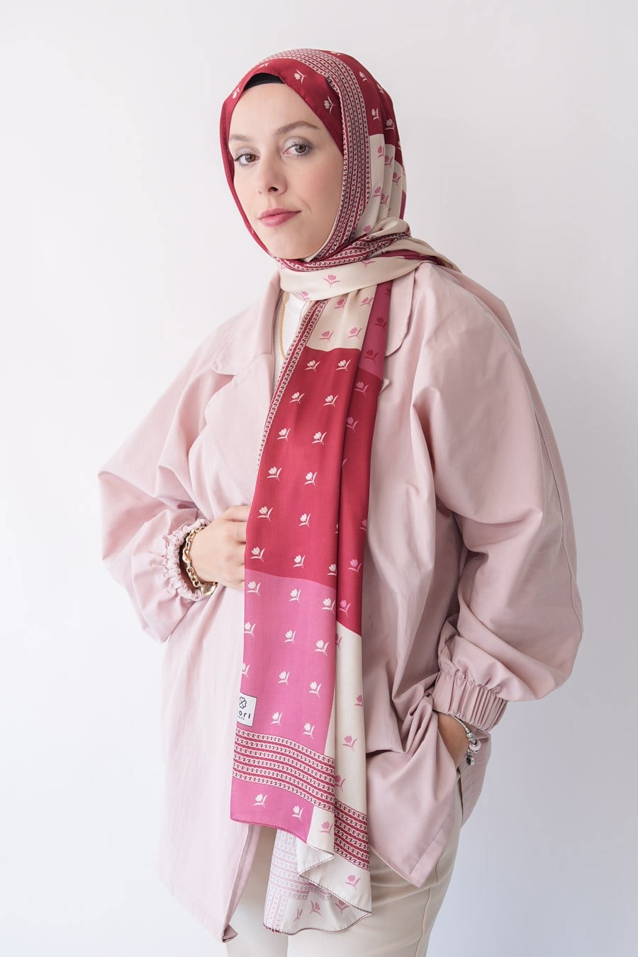 Shaped Desen Hint Vual Şal Pembe