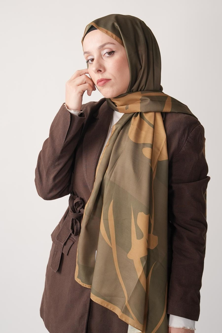 Spring Flood Desen Soft Şal Yağ Yeşili