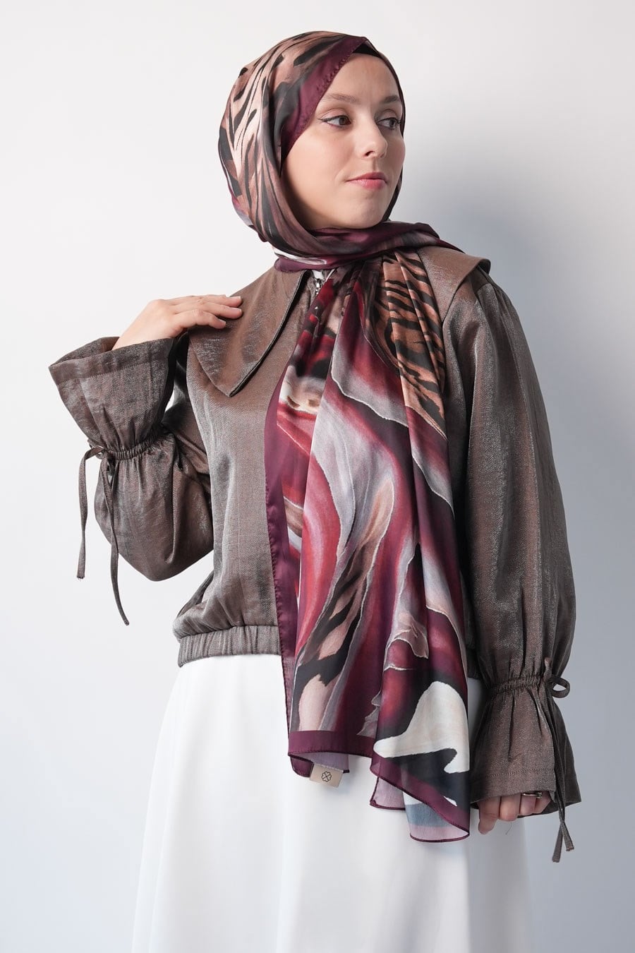 Wild Desen Hint Vual Şal Bordo
