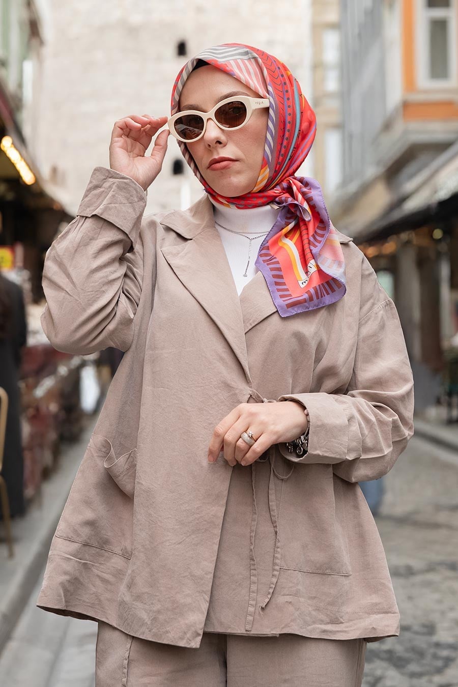 Lineer Desen Soft Eşarp Pembe