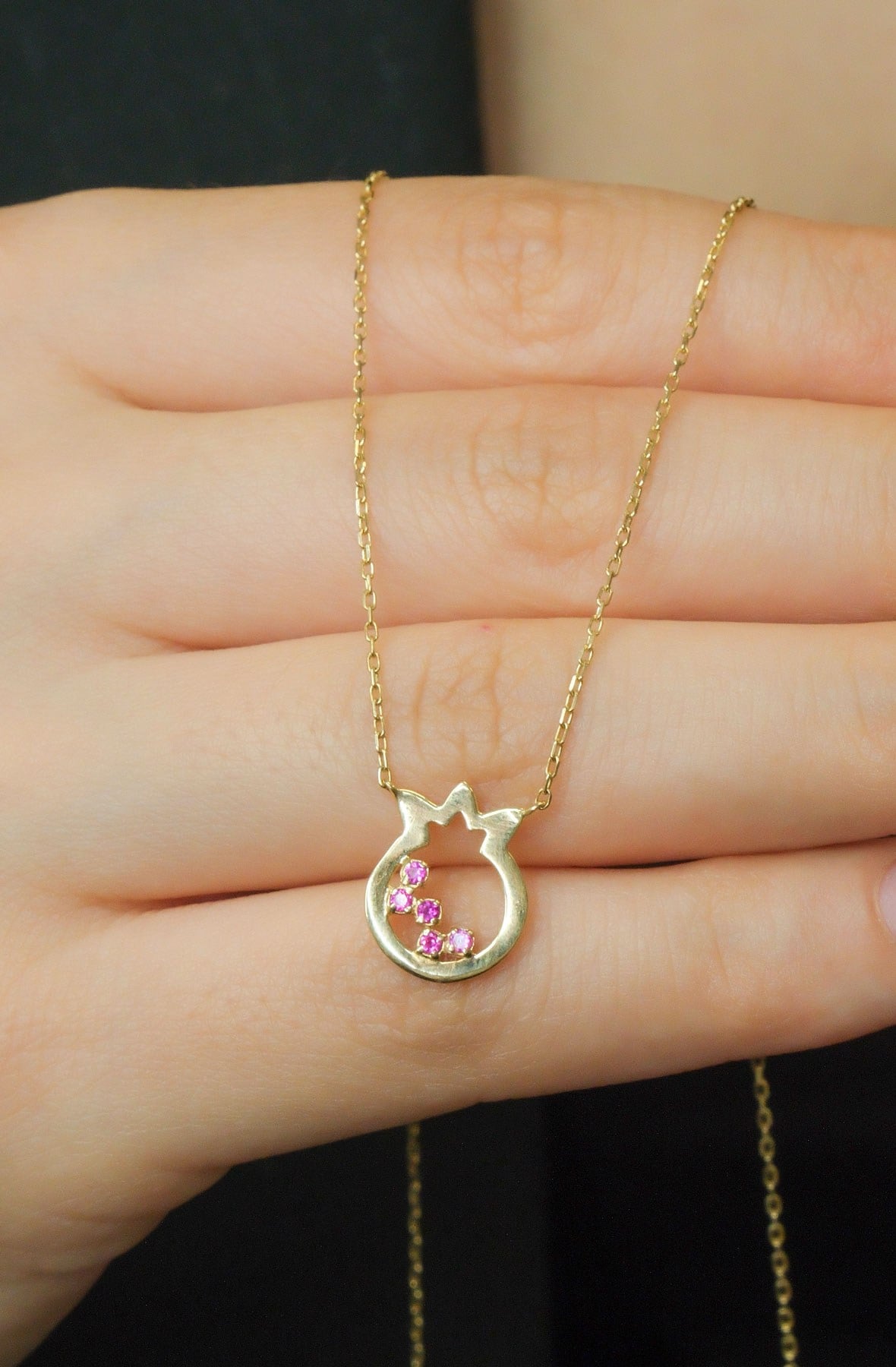 MOR TAŞLI NAR KOLYE 14  AYAR 