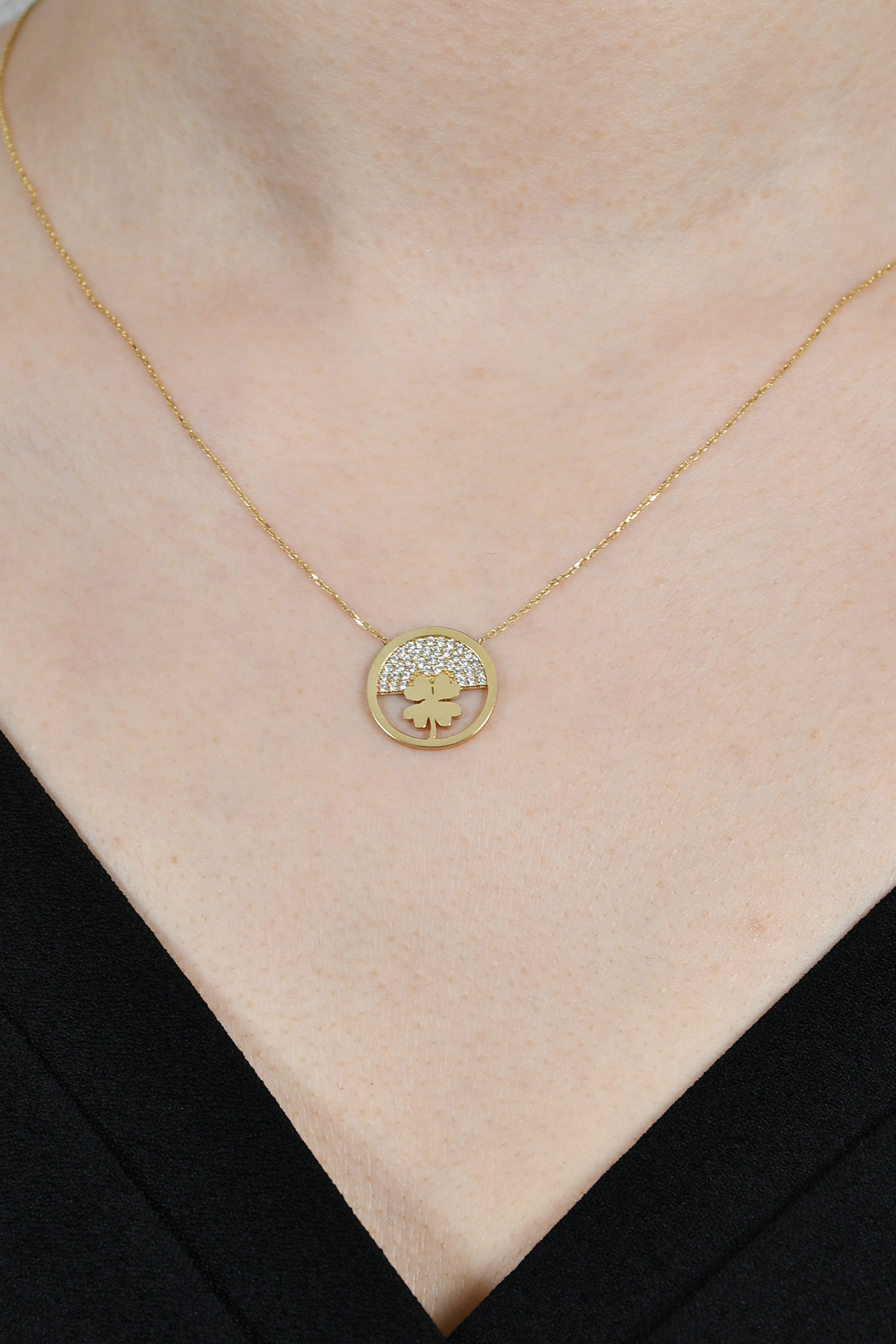 YUVARLAK TAŞLI YONCA KOLYE 14 AYAR A038697