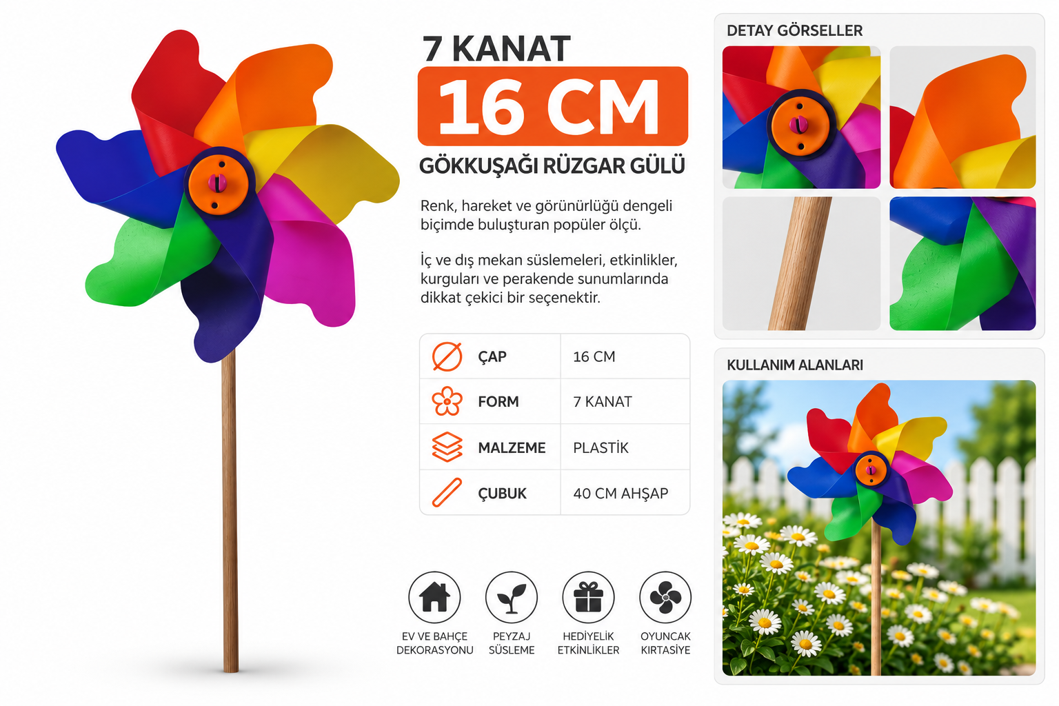 16 Cm Cap 7 Kanatli Bahce Grubu Kulede Ruzgargulu