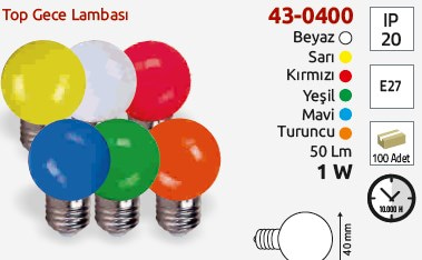 1W E27 Top Gece Lambasi Yesil