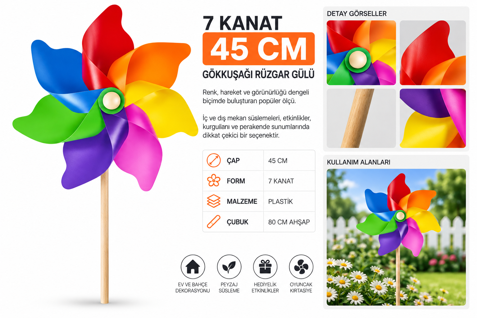 45 Cm Cap 7 Kanatli Bahce Gurubu Ruzgargulu