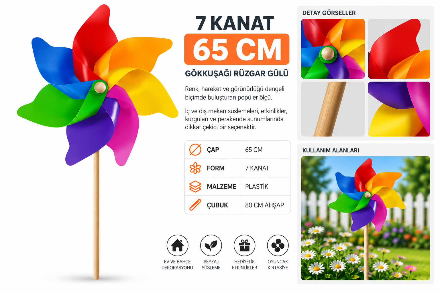 65 Cm Cap 7 Kanatli Bahce Grubu Ruzgargulu