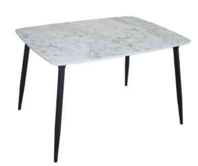 90X120 Truva Masa Beyaz Mermer Siyah Metal Ayak