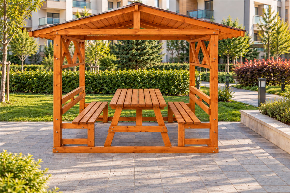 Alaçam Doğal Ahşap Çatılı Piknik Masası