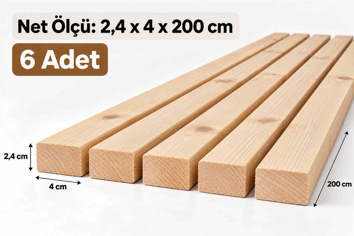 Alaçam Ladin Kereste (2,4 cm X 4 cm X 200 cm ) 6 Adet
