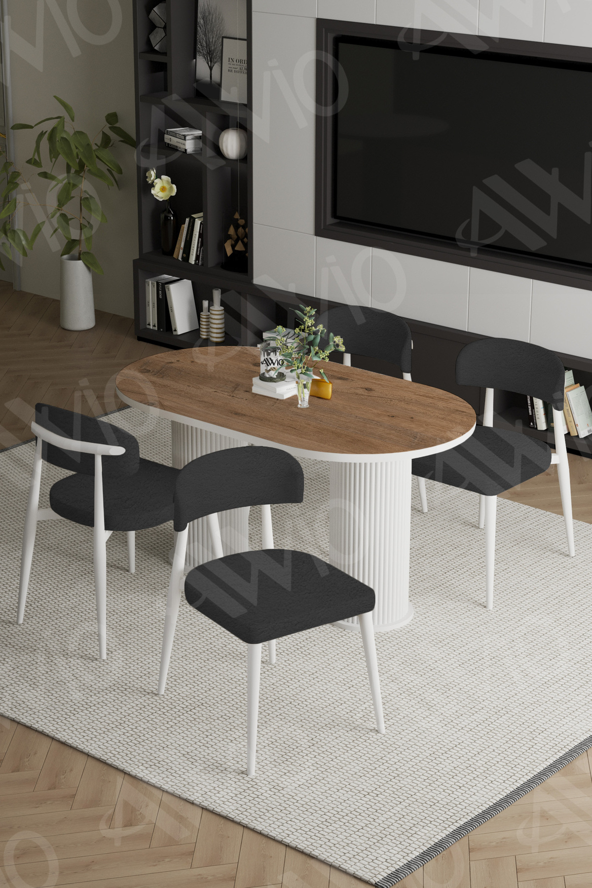 Alessa Beyaz Bohem Ayak Polo Sandalye 80x140 Mutfak Masa Sandalye Takımı Akça