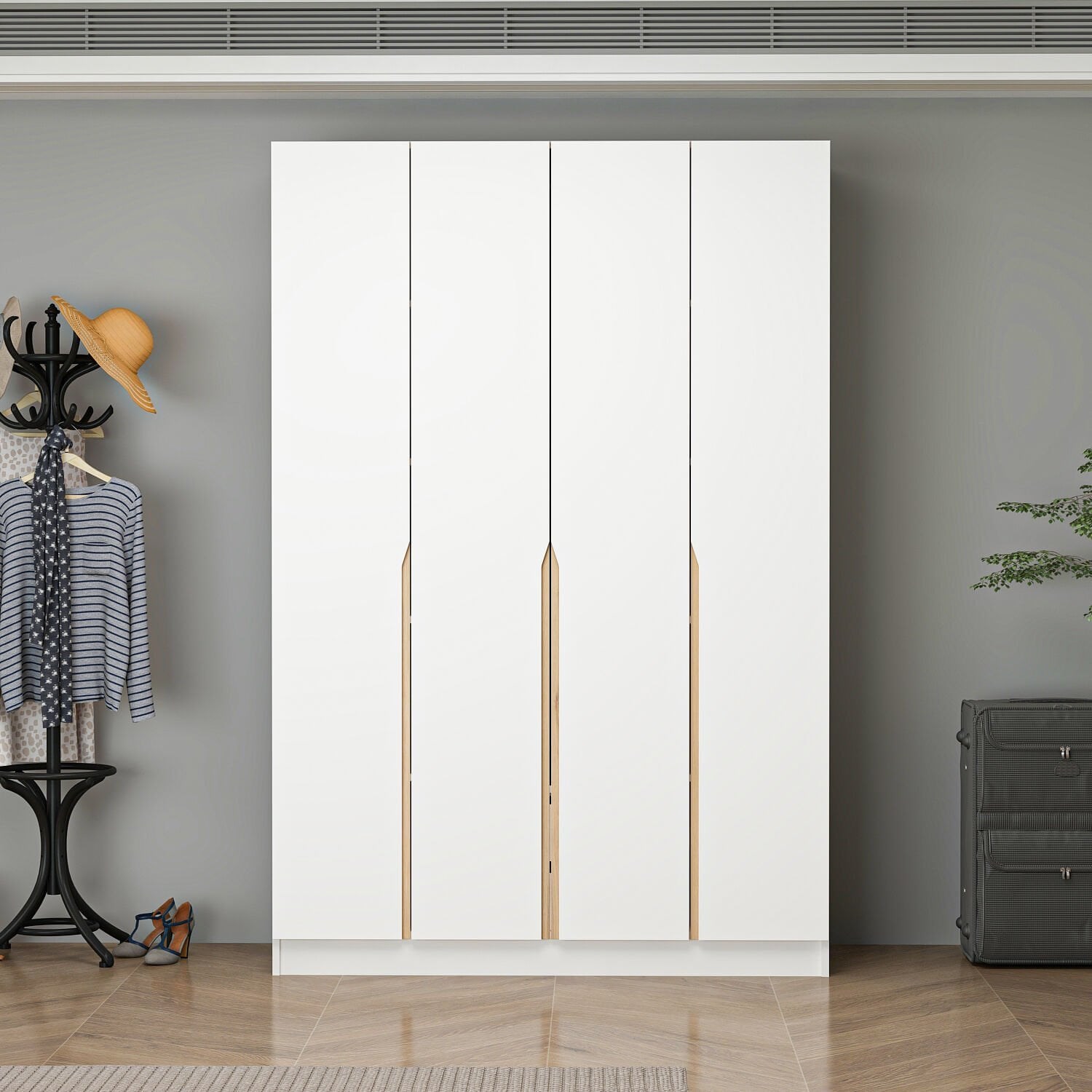 Alin 4 Kapaklı 2 Gizli Çekmeceli Gardırop - Elbise Dolabı - J Soft Kulp - Beyaz