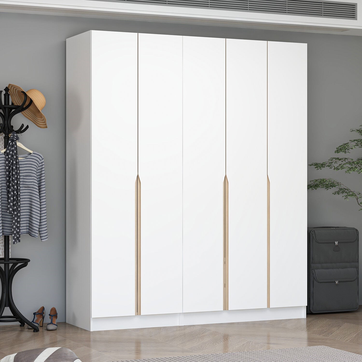 Alin 5 Kapaklı 2 Gizli Çekmeceli Gardırop - Elbise Dolabı - J Soft Kulp - Beyaz
