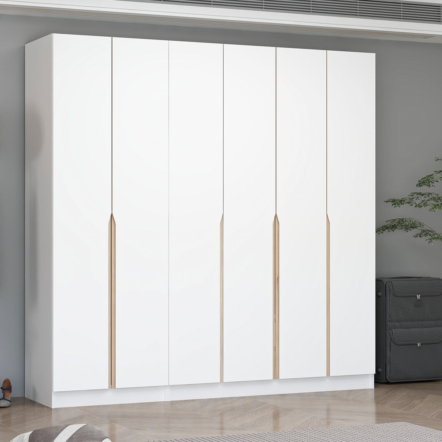 Alin 6 Kapaklı 2 Gizli Çekmeceli Gardırop - Elbise Dolabı - J Soft Kulp - Beyaz